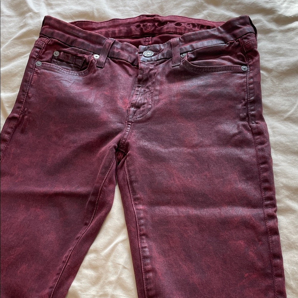 7 For All Mankind Sexy Dark Red Coated Skinny Jeans 28